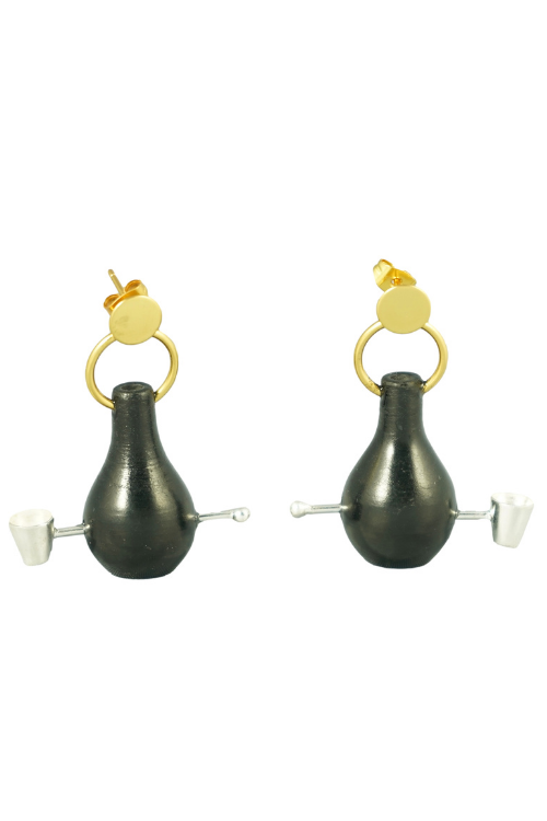 Kabbish'S Surahi And Glass Earrings, Black Pottery
