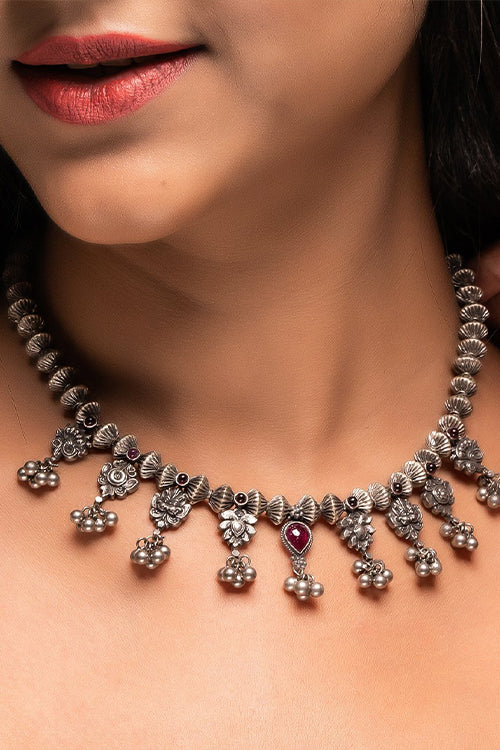 TICH Pure Silver Traditional Maharashtrian Neckpiece - Jav Mani Saaz