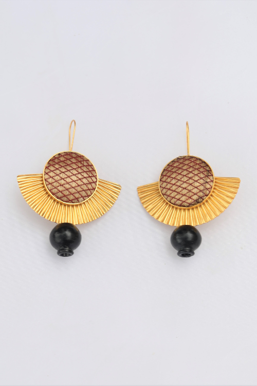 Kabbish'S Fan Drape Bharatnatyam Earrings, Black Pottery