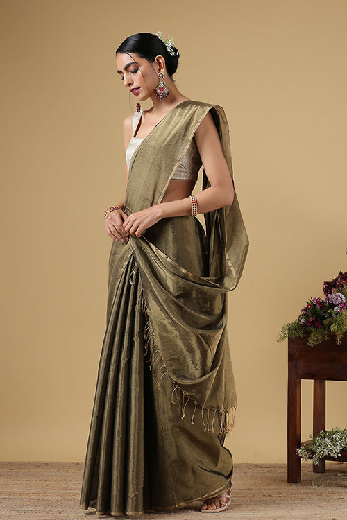 Handweave Maheshwari Handloom Full Tissue Saree Col -Black