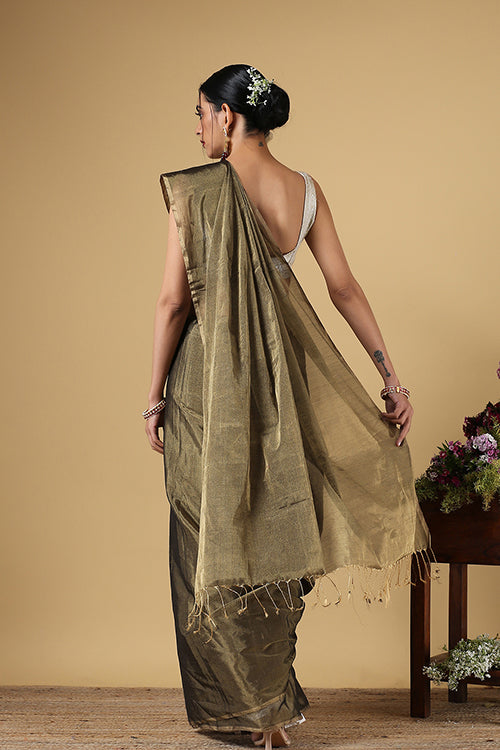Handweave Maheshwari Handloom Full Tissue Saree Col -Black