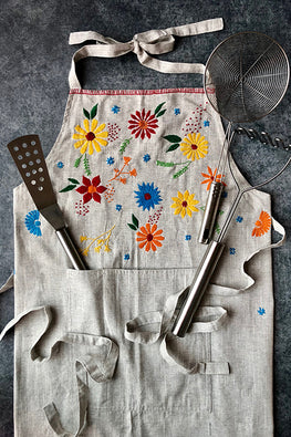 Okhai 'Hibiscus' Hand Embroidered Pure Cotton Women's Apron