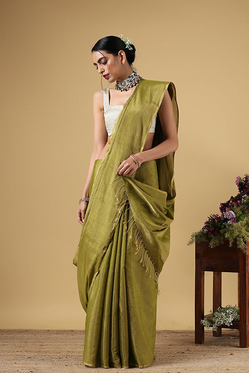 Light Green Handweave Maheshwari Handloom Full Tissue Saree Online