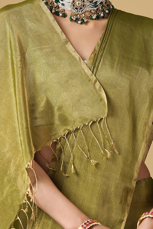 Handweave Maheshwari Handloom Full Tissue Saree Col- Light Green