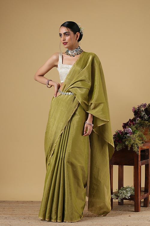 Light Green Handweave Maheshwari Handloom Full Tissue Saree Online