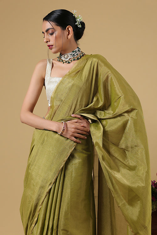 Handweave Maheshwari Handloom Full Tissue Saree Col- Light Green