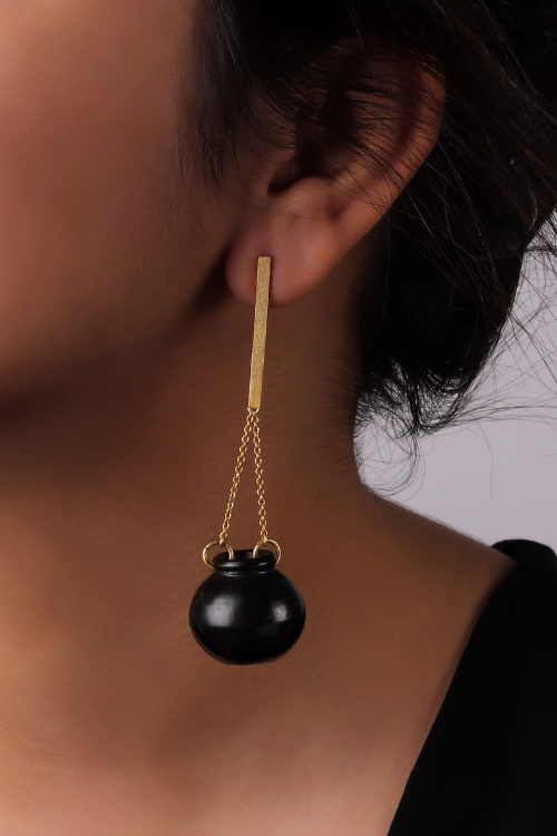 Kabbish'S Sikahar Drop And Dangler Earrings, Black Pottery