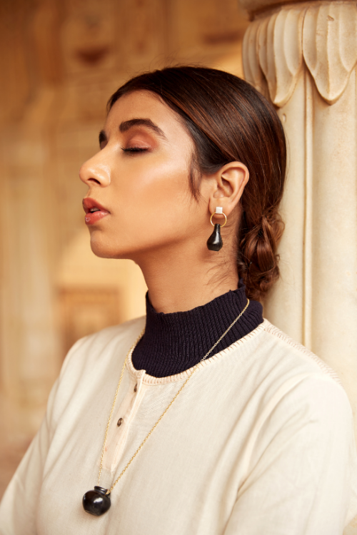 Kabbish'S  Black Pottery Mehrab Surahi Drop Earrings