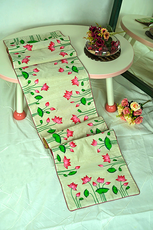 Diorama Designs Handpainted Pichwai Chanderi Silk  Table Runner