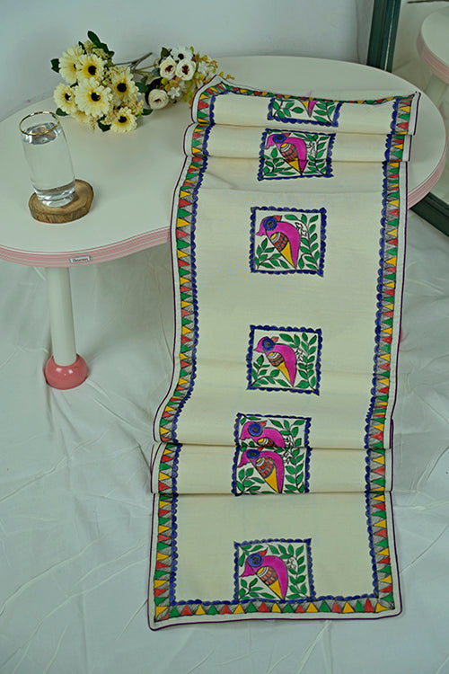 Diorama Designs Chanderi Silk Handpainted  Madhubani Table Runner
