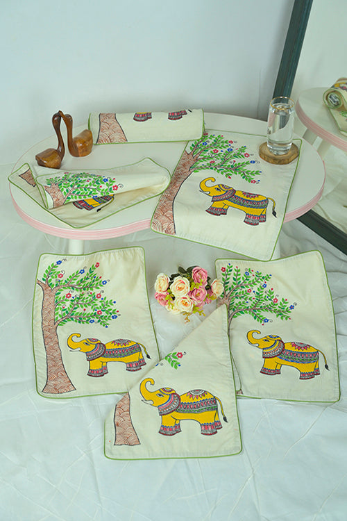 Diorama Designs Chanderi Silk Handpainted Elephant Table Mat