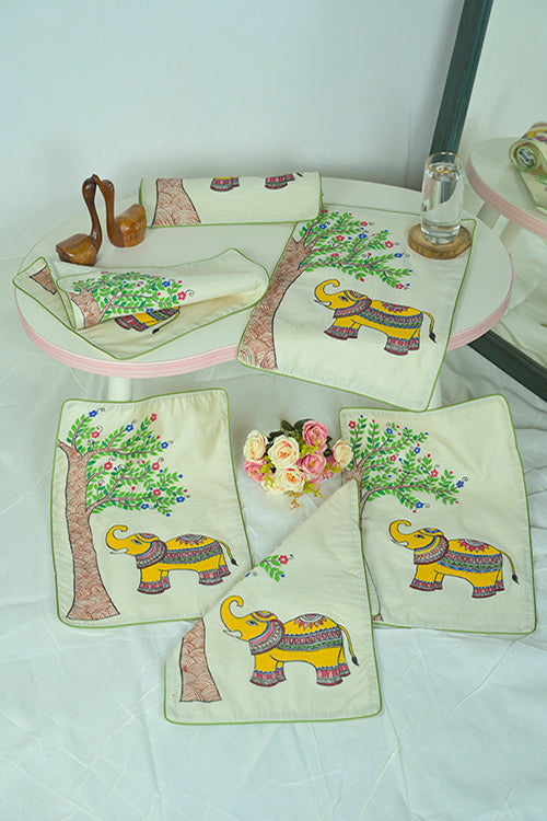 Chanderi Silk Handpainted Elephant Table Mat