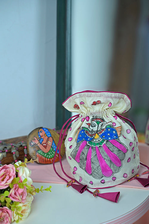 Diorama Designs Chanderi Silk Handpainted Madhubani Potli