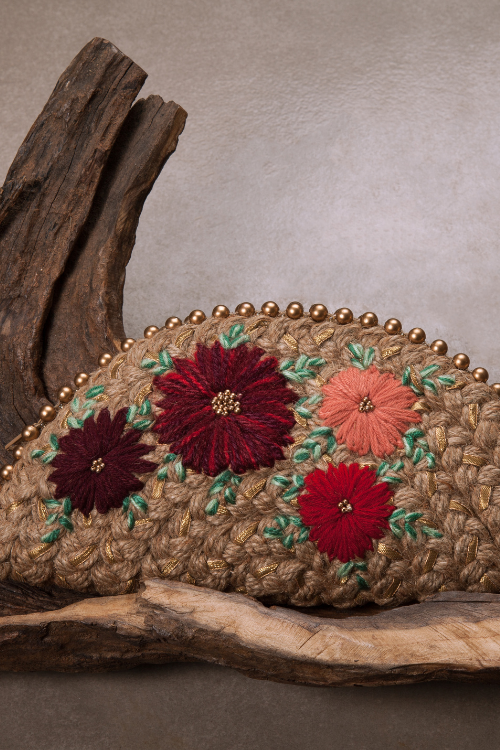Dhaaga Red Gold Halfmoon Clutch