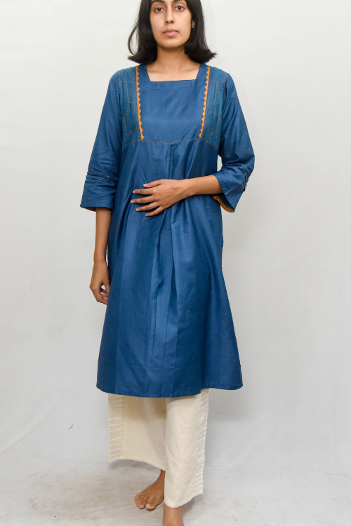  Sadhna Aabh Teal Cotton Silk Kurta For Women Online