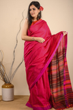 Soft & Graceful. Pure Handwoven Cotton Saree (With Blouse Piece) - Warm Pink