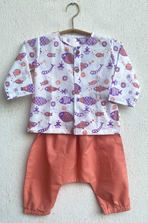 Whitewater Kids Unisex Organic Koi Peach Kurta Top With Pants