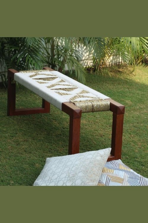 Sirohi Muse Cotton & Gold Plastic Wooden Bench