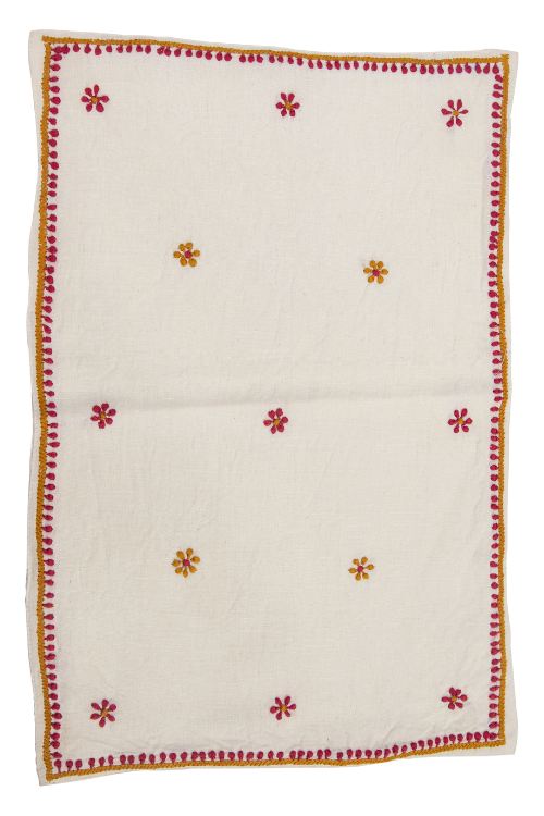 Samuday Craft Table Placemat White With Pink Chikankari Embroidery