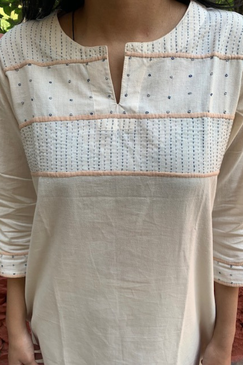  Sadhna Aagunch White Applique Work Long Cotton Kurta For Women Online