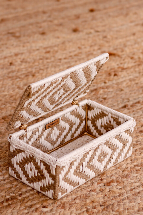 Jute Rope Box Diamond White & Jute Box – Okhaistore