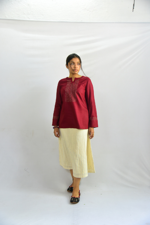 Sadhna ' Aachho' Beige Tanka Work  Cotton Skirt.
