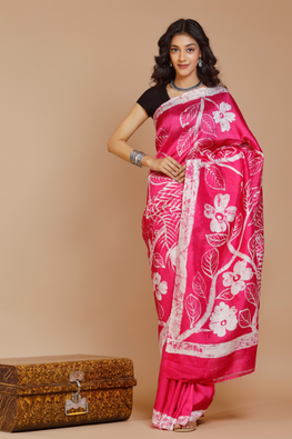  Cherry Handwoven Hand Batik Print Pure Silk Saree For Women Online 
