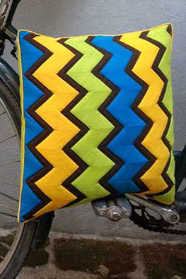Bun.Kar Bihar 'Chevron' Sujini & Applique Embroidery Cotton Cushion Cover