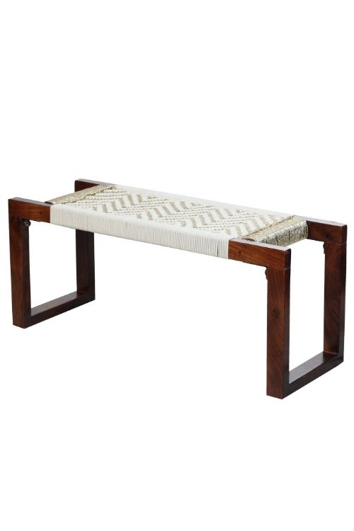 Sirohi Siya Cotton & Gold Plastic Wooden Bench