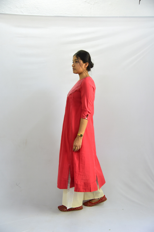 Sadhna 'Banithani'  Maroon Tanka Work Long Cotton Kurta