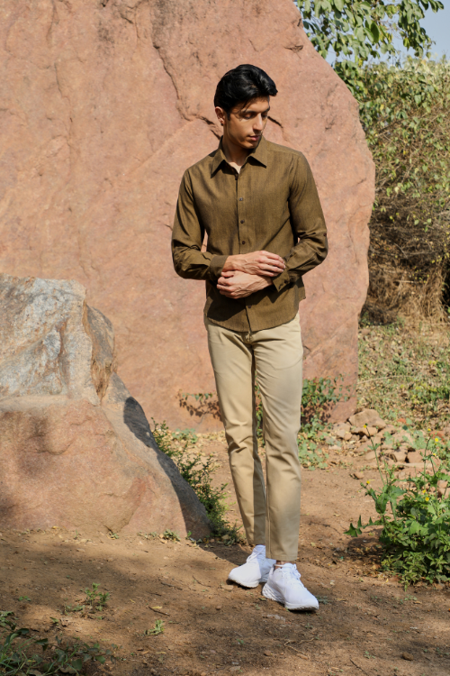 Ronin Handwoven Dark Olive Long Sleeve Shirt