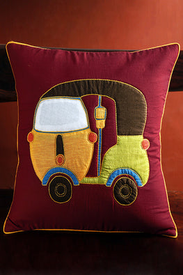 Bun.Kar Bihar 'Tempo' Sujini & Applique Embroidery Cotton Cushion Cover