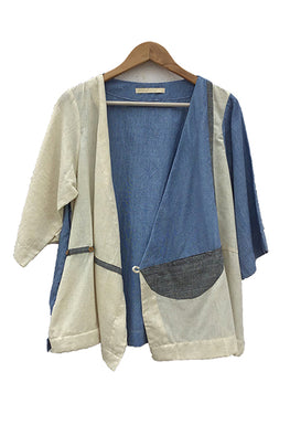 Patch Over Patch Blue Grey Wrap Top
