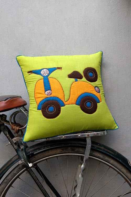Bun.Kar Bihar 'Scooter' Sujini & Applique Embroidery Cotton Cushion Cover