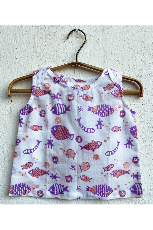 Whitewater Kids Unisex Organic Koi Peach Jhabla With Peach Pants