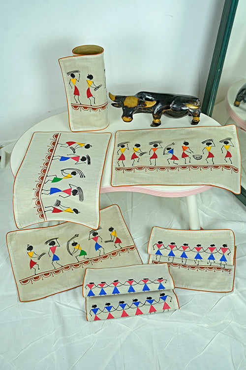 Diorama Designs Handpainted Chanderi Silk Warli Table Mats