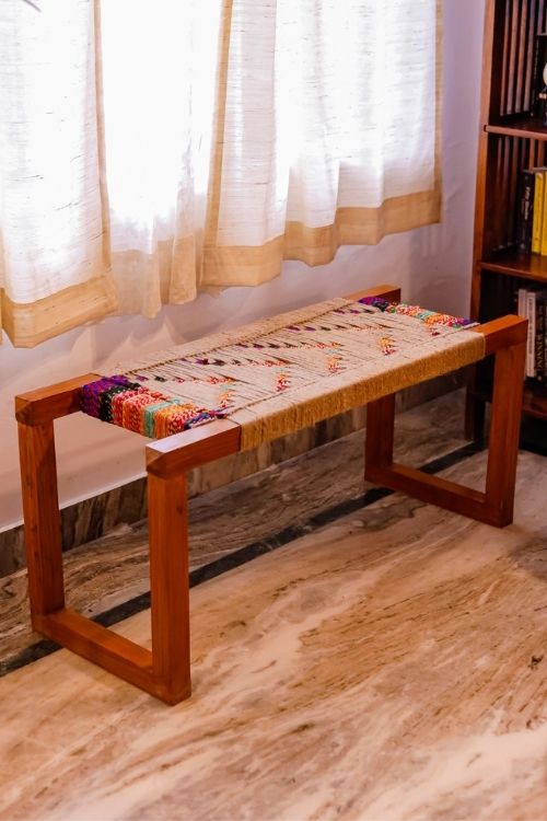 Sirohi Rangeen Jute & Textile Wooden Bench
