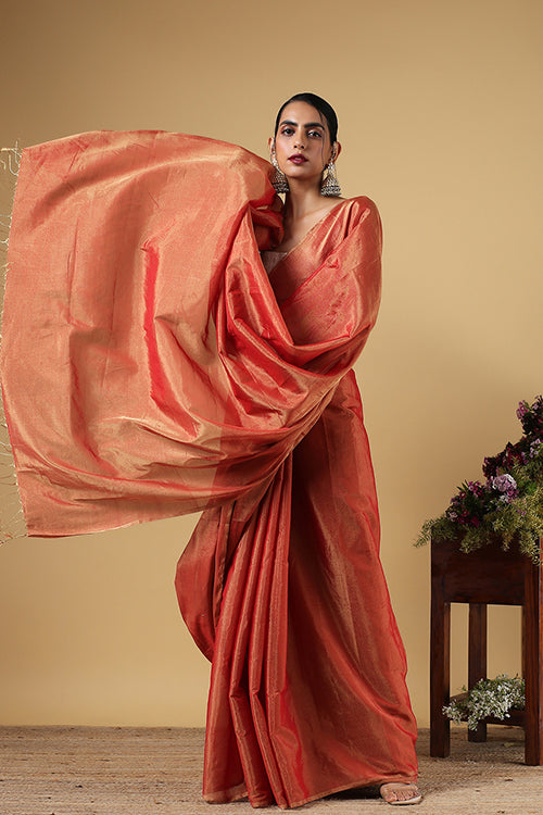 Buy Red Tissue Saree by MIMAMSAA at Ogaan Online Shopping Site