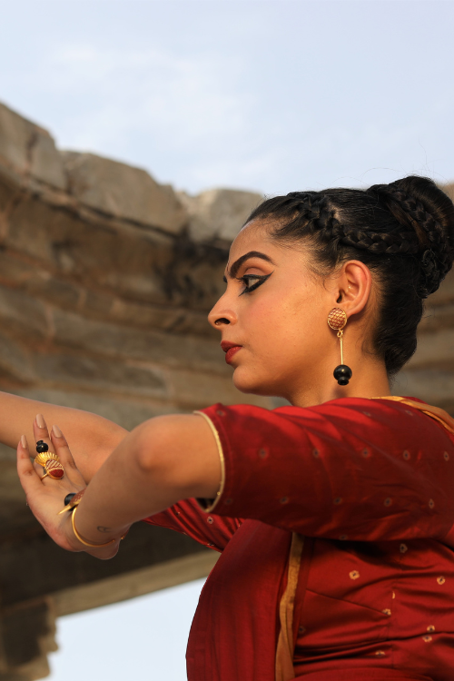 Kabbish'S Drop Bharatnatyam Earrings,Black Pottery