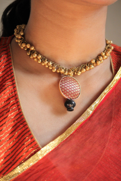 Kabbish'S Bharatnatyam Ghungroo Necklace, Black Pottery