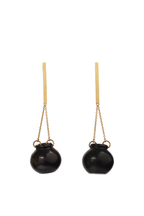 Kabbish'S Sikahar Drop And Dangler Earrings, Black Pottery