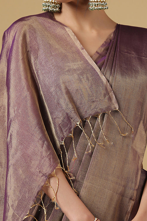 Handweave Maheshwari Handloom Full Tissue Saree Col-Voilet