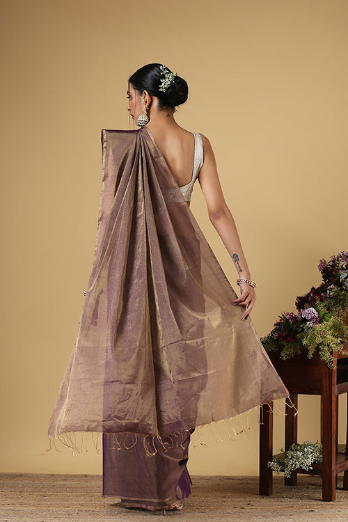 Handweave Maheshwari Handloom Full Tissue Saree Col-Voilet