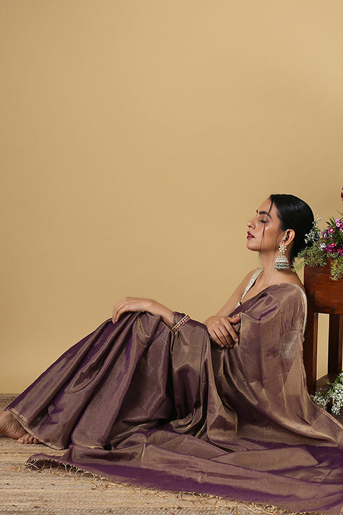Handweave Maheshwari Handloom Full Tissue Saree Col-Voilet