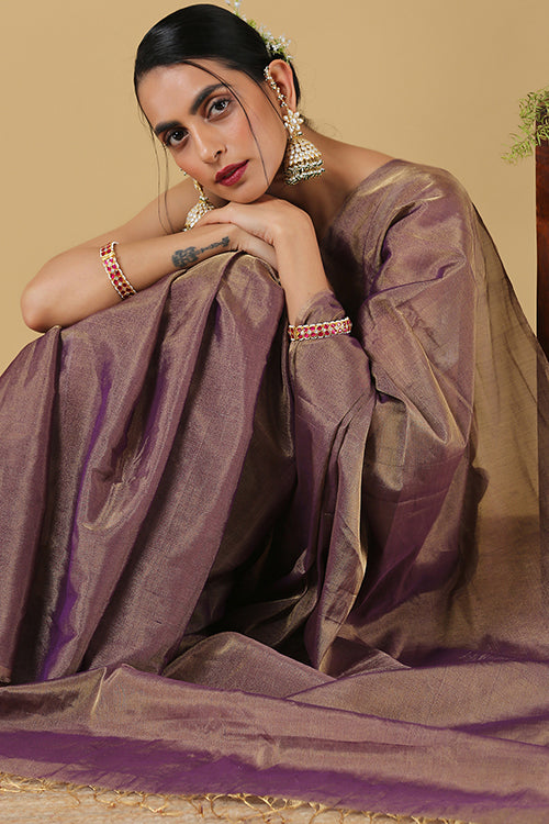 Voilet Handweave Maheshwari Handloom Full Tissue Saree Online