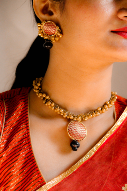 Kabbish'S Bharatnatyam Ghungroo Necklace, Black Pottery