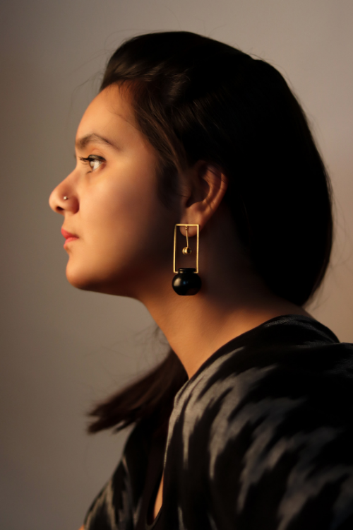 Kabbish'S Pyau Black And Gold Plated Earrings, Black Pottery