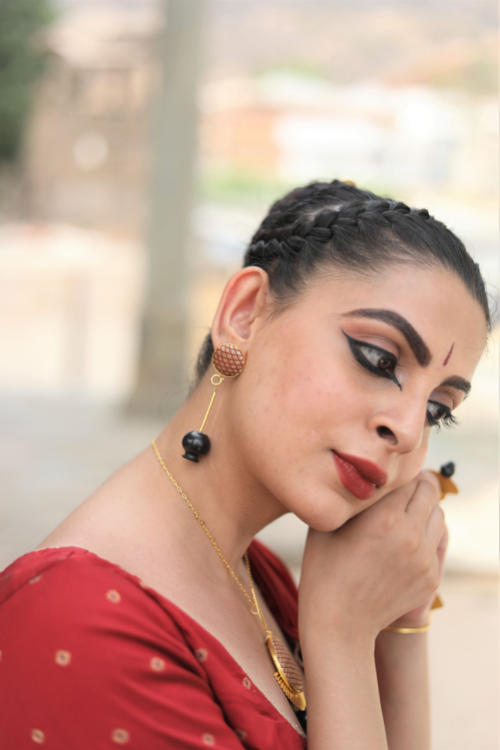 Kabbish'S Drop Bharatnatyam Earrings,Black Pottery