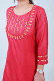 Urmul Mohini Hand Embroidered Red Cotton Silk Kurta Online