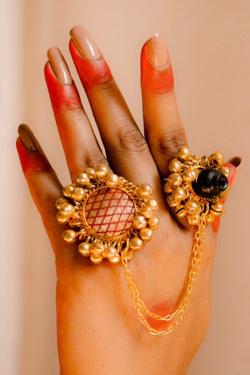 Kabbish'S Bharatnatyam Ghungroo Double Linked Ring,Black Pottery